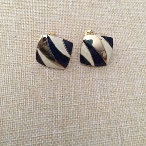 Vintage Clip Back Navy Blue & Gold Tone